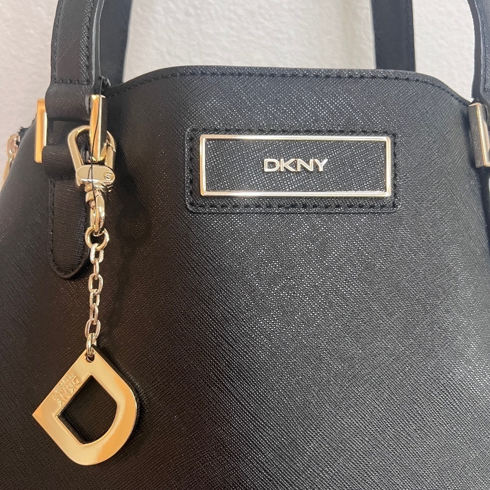 DKNY Black Saffiano Leather Expandable Tote Bag with Charm - Picture 4 of 8